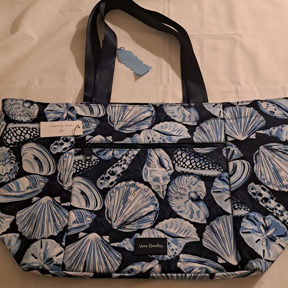 Vera Bradley Morning Shells Pattern Blue Seashell Tote - Picture 11 of 15